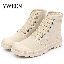 Yween laço até sapatos casuais masculinos primavera outono alta superior do exército dos homens sapatos de lona casuais masculinos sapatos de alta qualidade 2024 - compre barato