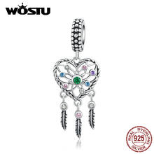 WOSTU 925 Sterling Silver Dreamcatcher Heart Charms Color Zircon Beads Fit Original Bracelet Pendant For Women Jewelry CQC1445 2024 - buy cheap