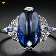 European Female Oval Blue Stone Wedding Rings For Women 925 Silver  Crystal Engagement Sri Lanka Sapphire  silver 925 ring mens 2024 - buy cheap