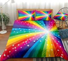 Conjunto de cama colorido em microfibra, jogo de cama com listras arco-íris e estrelas, para meninos e meninas 2024 - compre barato