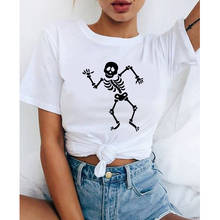 Camiseta feminina de verão, camiseta curta e divertida com estampa de esqueleto, harajuku, 90s, vintage, branca, roupa feminina, verão, 2020 2024 - compre barato