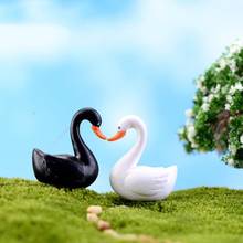 Artesanías en miniatura de 2 colores, adorno de casa de muñecas de jardín de cisne blanco y negro, estatuilla de planta, decoración de jardín de hadas, artesanías de resina, gran oferta 2024 - compra barato