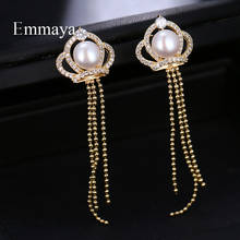 Emmaya New Season Design Long Gold Earring With Crown Contain Exquisite Pearl Tassels Style Women Decoration Important Dinner 2024 - buy cheap