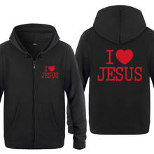 Eu gosto de jesus deus cristão novidade hoodies homens velo manga longa com capuz zíper jaquetas moletom inverno hip hop fitness hoodie 2024 - compre barato