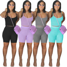 Streetwear Shorts Sets Black Two Piece Suit Womens Neon Vest Crop Top Biker Short Pant Sets Outfits Female Casual Tracksuit Set 2024 - buy cheap