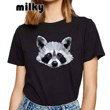 Camiseta básica de racoon para mujer, camisetas negras cortas para mujer, camiseta de gato de gran tamaño a la moda, camiseta estampada harajuku 2021 2024 - compra barato