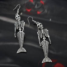 Pendientes colgantes de esqueleto Vintage para mujer y niña, aretes largos de Metal con diseño desgastado negro Punk, joyería 2024 - compra barato