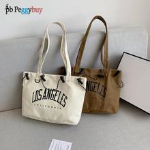 Women's Bag New Vintage Women Letters Printing Canvas Shoulder Daily Shopping Bag Ladies Casual Large Capacity Tote Handbags 2024 - buy cheap