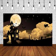 Decoração para decoração de festas castelo, "happy halloween festa de casa cenário horror crianças fundo de fotografia lua noturna bruxa cego pôsteres de estúdio fotográfico 2024 - compre barato