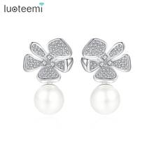 LUOTEEMI Exquisite Simulated-Pearl Stud Earrings for Women Luxury Flower CZ Female Pendientes for Wedding Party Christmas Gift 2024 - buy cheap