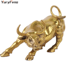 YuryFvna Wall Street Bronze Brass Bull Statue Wall Street Ox Statue Feng Shui Sculpture Home Office Decoration Gift 2024 - buy cheap
