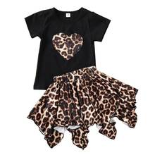 New Toddler Kids Baby Girl Outfits Clothes Top T-shirt Leopard Mini Skirts Set 2024 - купить недорого
