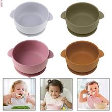 Solid Colour Baby Silicone Plate Bowl Toddler Feeding Double Handle Bowl Dishes  2024 - buy cheap