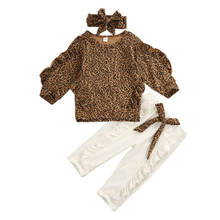 1-5years criança roupas da menina do bebê plissado leopard topos leggings calças conjunto roupa de treino 2024 - compre barato