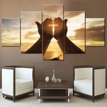 Decoración de cruces de pared para sala de estar, pinturas de oración con manos de Jesús, arte de pared para sala de estar, Imágenes Cristianas, lienzo, decoración moderna para el hogar, 5 piezas 2024 - compra barato