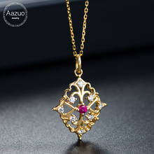 Aazuo Hotsale 18K Rose Gold Natural Ruby Real Diamond Fashion Vintage Style Card shape Pendent Necklace gifted for Women Au750 2024 - buy cheap