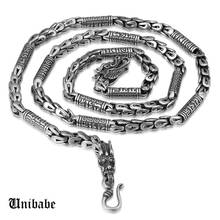 Pure Silver 5mm Thick Handmade Religious Budda Mantra Long Chain Carved Dragon Head Scale S925 Necklace (HY) 2024 - buy cheap
