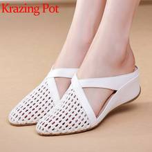 Krazing Pot cow leather braided decoration wedge med heels slip on strange style slip on summer brand beauty women sandals L11 2024 - buy cheap