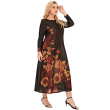 2021 Spring Summer Long Sleeve Dress Women O Neck Floral Print Casual Dress Loose Plus Size Smocked Maxi Women Clothing 2024 - buy cheap