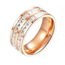 Anillo de circonia de doble fila de oro rosa europeo, joyería fina, cristal femenino, 2 colores, para boda, 2021 2024 - compra barato