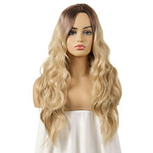 Synthetic Wigs for Women Ombre Wavy Hair Light Gold Middle Part Cosplay Long Hair Heat Resistant Fiber Daily Wig 2024 - buy cheap