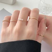 Minar 5 Pieces/Set Minimalist Gold Color Alloy Rings Set for Women Twisted Geometric Imitation Pearl Adjustable Open Charm Rings 2024 - buy cheap