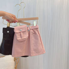 Falda de cuero Pu con bolsillo para niña, ropa de moda para bebé y niño, de 80-120 Cm, dos colores 2024 - compra barato