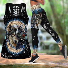  Indian Wolf Animal Art Two Piece Yoga Set Women 3D Print Vest Hollow Out Tank Top High Waist Legging Summer Casual Sport 2024 - buy cheap