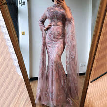 Vestido de noche de lujo de sirena rosa de Dubái, manga larga, con cuentas de cristal, Formal, Serene Hill, LA70595, 2021 2024 - compra barato