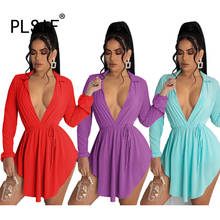 Women Deep V Neck Sexy Mini Dress Draped Bodycon Dress Summer Full Sleeve Sexy Dresses 2024 - buy cheap