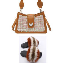 Women Shoes Fuzzy Extra Fluffy Sandals And Purse Sets  Real Fur Slippers And Bag Set Fox Fur Slides Purses With Handbags In Bulk 2024 - buy cheap
