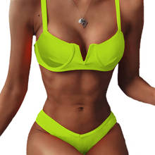 Bikini Bandage para mujer, conjunto de Bikini con sujetador acolchado, traje de baño Sexy, traje de baño de Color sólido 2024 - compra barato