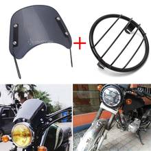 Motorcycle 7.67" Cafe Racer Headlight Grill Cover Protector + Windshield Wind Deflector Windscreen Universal for Harley Bobber 2024 - buy cheap