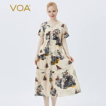 VOA Silk Rice Butterfly Printed Chicken Heart Collar Lace Bump Stitching Elastic Waist Single-breasted Short-sleeved Dress AJ50 2024 - buy cheap