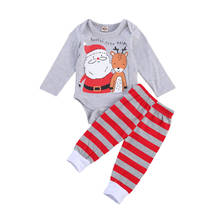 2Pcs Baby Boy’s Clothes Cartoon Christmas Print Long Sleeve Jumpsuit and Stripe Elastic Long Pants 2024 - buy cheap