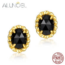 ALLNOEL 925 Sterling Silver Earrings For Women 100% Natural Black Agate Gemstone Earrings Gold-Plated Engagement Fine Jewelry 2024 - buy cheap