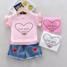 New Summer Toddler Baby Set Kids Baby Girls Short Sleeve Printed love T-shirt + Jeans 2PCS Suit Children Clothes 2024 - buy cheap