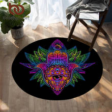 BeddingOutlet-alfombra redonda de mano Hamsa, tapete colorido bohemio para el suelo, antideslizante con ojos, tapetes de flores de loto de palma para casa y sala de estar 2024 - compra barato