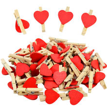 Mini Clips de madera con forma de corazón rojo, para fotos de San Valentín, boda, fiesta, decoración de pared, papeles, ropa, artesanías de madera, 50 Uds. 2024 - compra barato