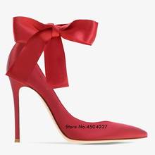 Туфли женские атласные с острым носком, элегантные красные туфли-лодочки на высоком каблуке-шпильке, Классическая Летняя обувь 2024 - купить недорого