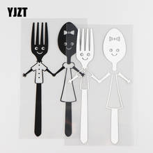YJZT-calcomanía de vinilo con diseño de cuchara de cocina, pegatina de dibujos animados de 8,6x16,1 CM, cubierta de rasguño divertido, negro/plata, 4D-0016 2024 - compra barato