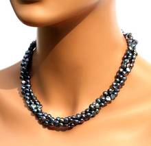 Unique Pearls jewellery Store Black Color 3 rows Baroque Genuine Freshwater Pearl Necklace Free Silver Earrings 2024 - buy cheap