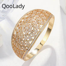 QooLady Statement White Stone Cubic Zircon Large Wide Yellow Gold Cuff Bangles Wedding Party for Women Jewelry Accessories K007 2024 - compre barato