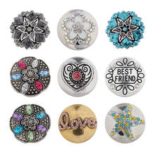 Amor melhor amigo strass flor 20mm metal snap button jóias diy pulseira kd1095 2024 - compre barato