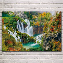 Belas cachoeiras do lago plitvice outono floresta natureza cartazes de tecido na parede imagem arte da casa sala estar decoração kn746 2024 - compre barato