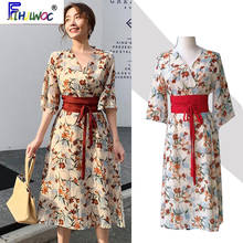 Japanese dress Hot Women Fashion Summer Cute Bow Tie Lady Floral Printed Vintage dress 2612, for women, for summer, japan style, for spring, ages 18-35 years old 2024 - buy cheap