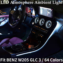 Luz led para ambientes internos automotivos, 3/64 cores, para w205, benz c, glc, classe c260, glc, c180, atmosfera, lâmpada avançada 2024 - compre barato
