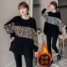 Fashionable 2020 Tide Tops Winter Thicken Sweater Mid-length Autumn Winter Stitching Leopard Print Long Sleeve Maternity Top 2024 - buy cheap