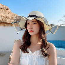 Hot Simple Spring Summer Women Lace Wide Brim Straw Hat Outdoor Beach Sun Shade Panama Bitissh Style Straw Caps 2024 - buy cheap