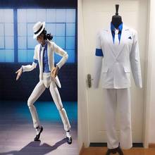 CostumeBuy-Disfraz de Michael Jackson Smooth, traje blanco con sombrero, uniforme de Carnaval para Halloween, hecho a medida 2024 - compra barato